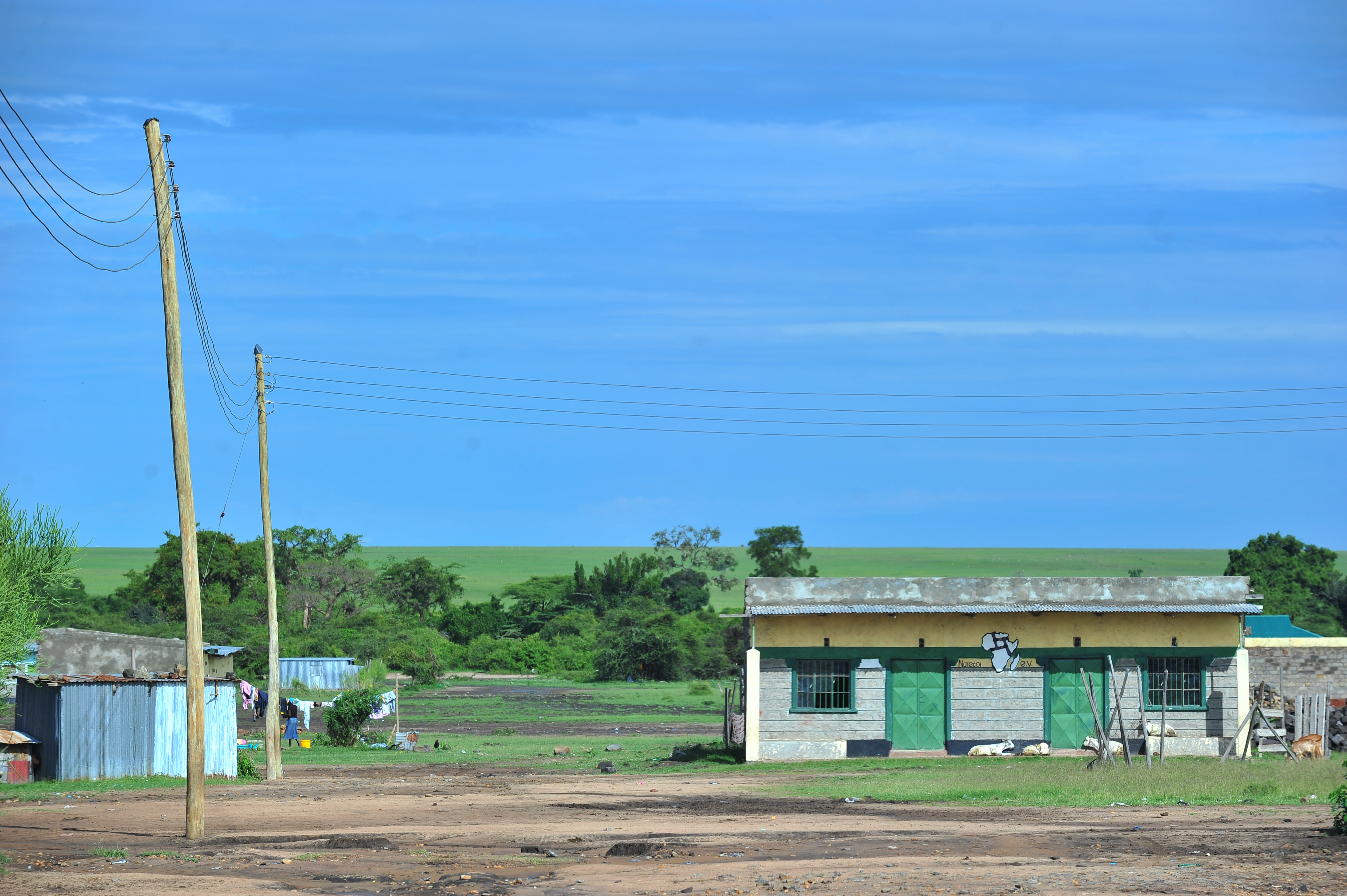 Complete power lines along domestic residences in Talek town. Through Talek Power, GIZ and other partners have constructed a solar power grid which will connect residents of Talek town in Narok to power for domestic and commercial use.